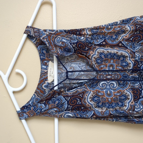 Medium Elodie Tassel Blue and Brown Shirt Top Soft Comfy Lightweight - Picture 4 of 10